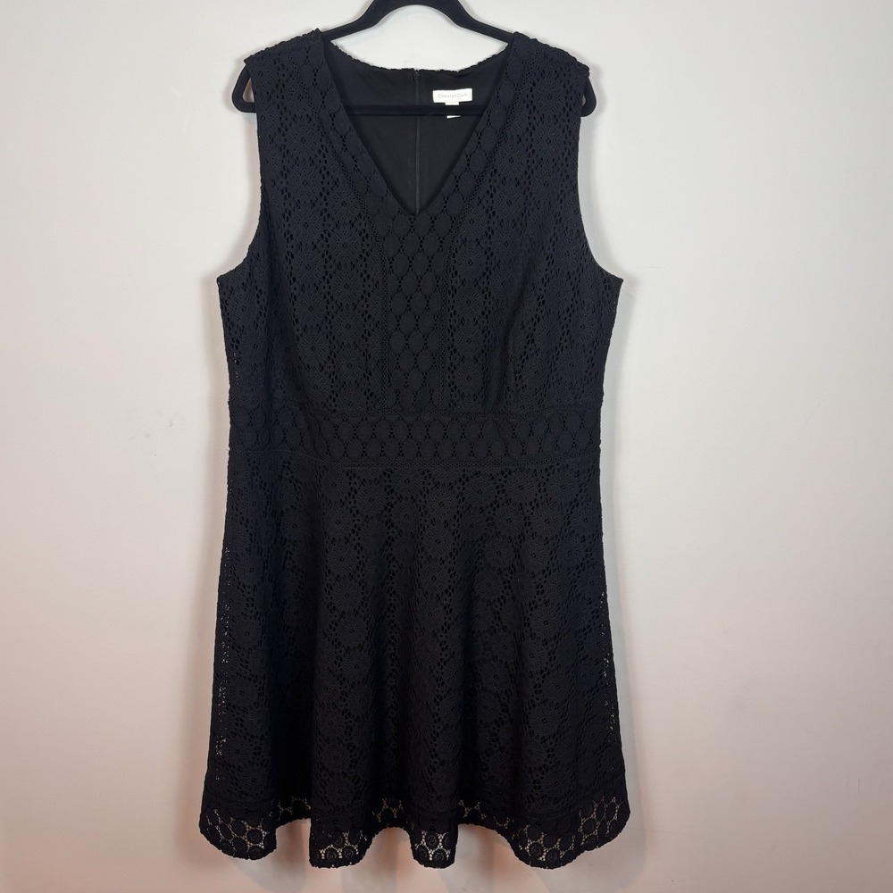 Charter CLub Women's Black Eyelet Lined Fit And Flare Dress Sz 3X Wedding‎ Guest
